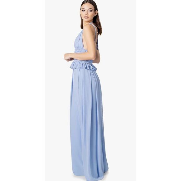 DRESS THE POPULATION ATHENA BRAIDED CUTOUT PERIWINKLE BLUE HALTER  MAXI DRESS S - Picture 2 of 3